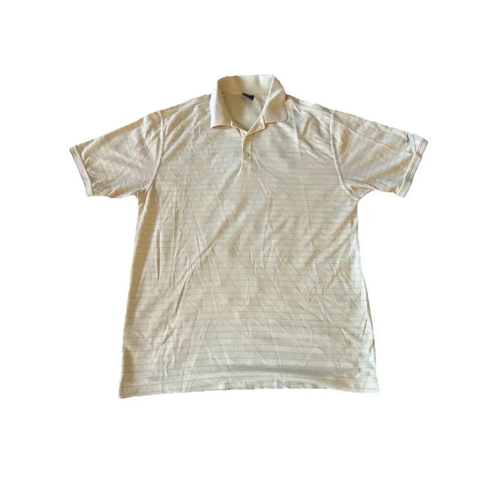 Nike Golf Mens Dri Fit Polo Shirt Size L Yellow Striped Cotton Poly Blend